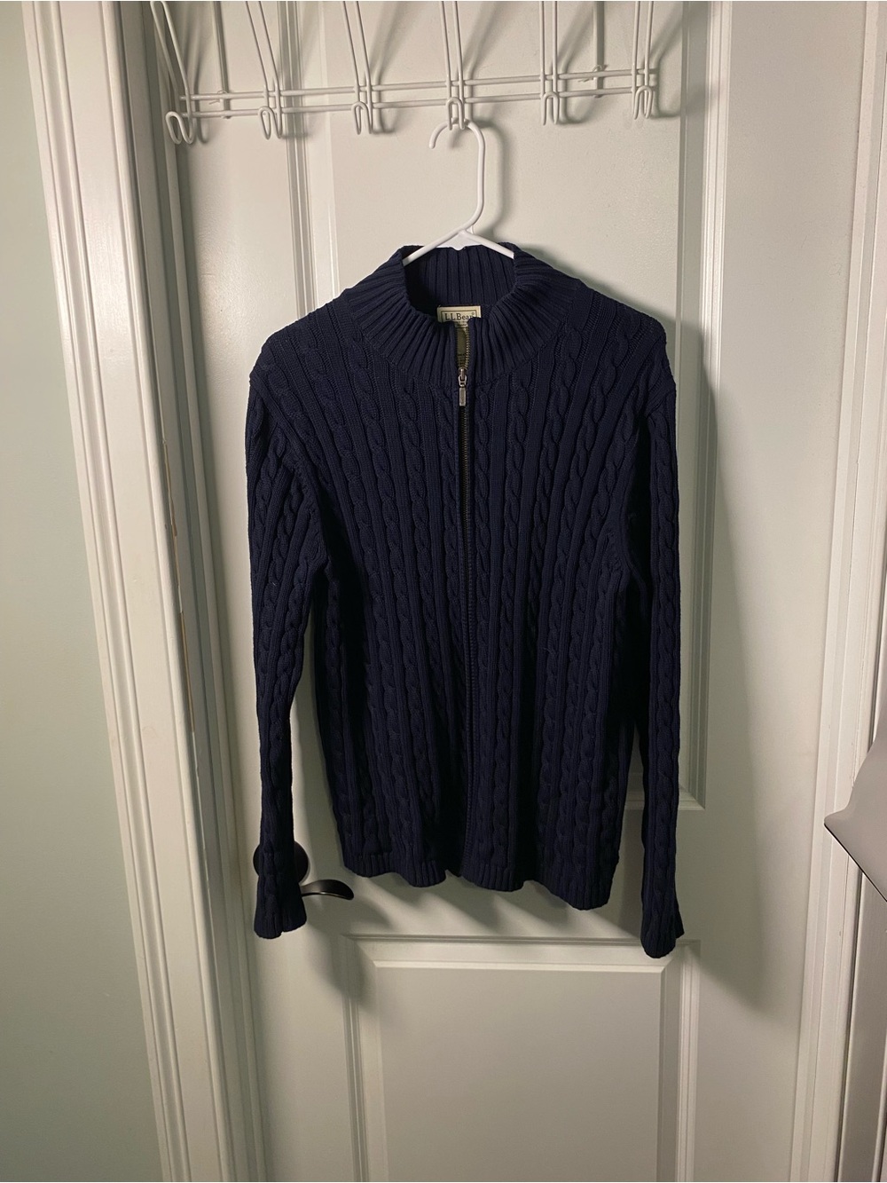 LL Bean Cable Knit Cotton Full Zip Sweater